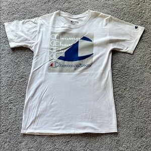 Champion White Tee with Blue Logo